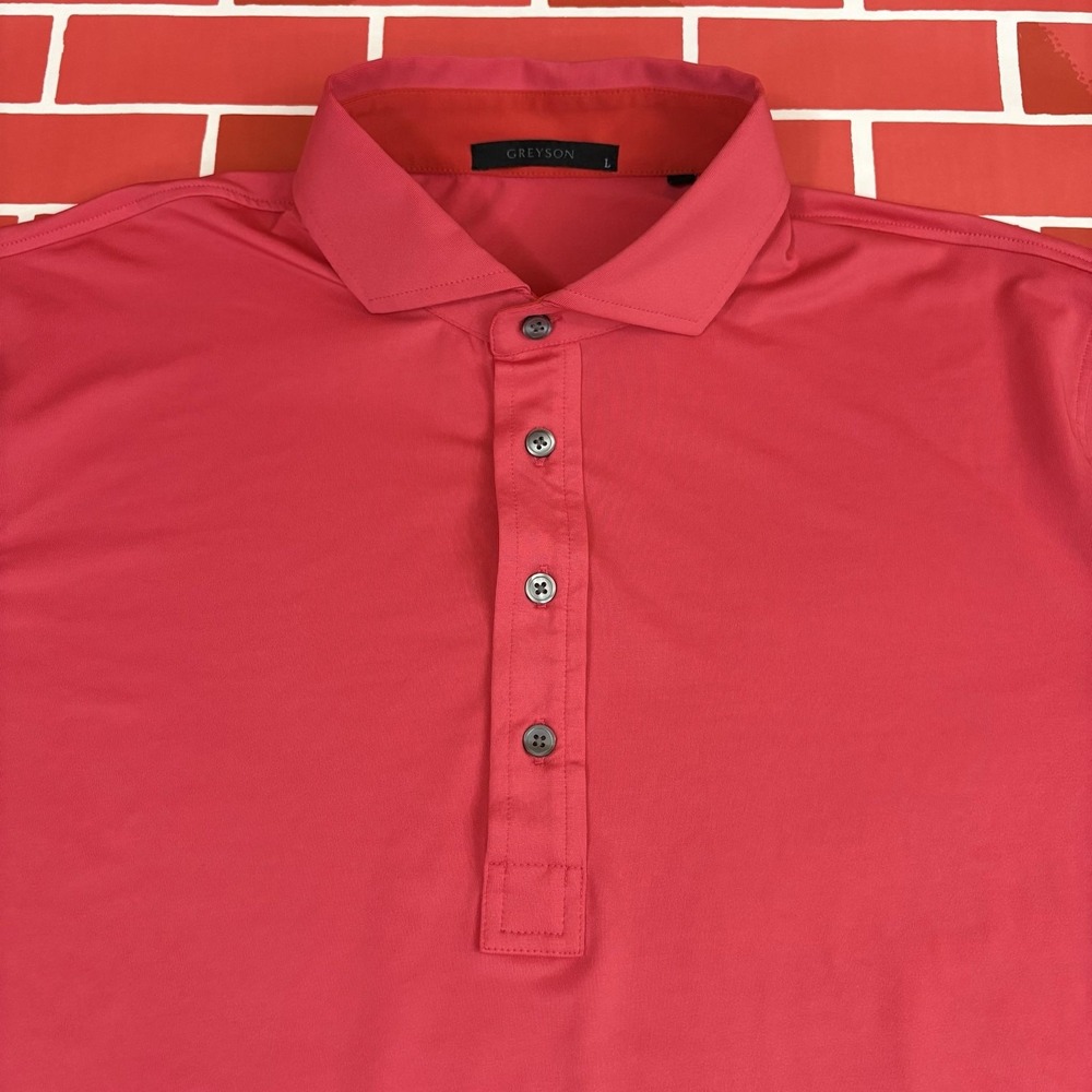 Greyson Golf Polo Shirt Mens L Pink Solid Performance Stretch Short Sleeve Peru